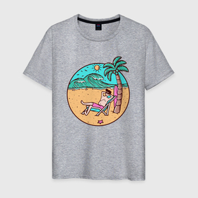 Мужская футболка хлопок с принтом Расслабон на пляже в Белгороде, 100% хлопок | прямой крой, круглый вырез горловины, длина до линии бедер, слегка спущенное плечо. | 