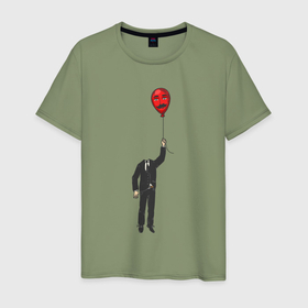 Мужская футболка хлопок с принтом Джентльмен с шариком головой , 100% хлопок | прямой крой, круглый вырез горловины, длина до линии бедер, слегка спущенное плечо. | Тематика изображения на принте: 