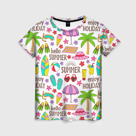Женская футболка 3D с принтом Hello summer , 100% полиэфир ( синтетическое хлопкоподобное полотно) | прямой крой, круглый вырез горловины, длина до линии бедер | Тематика изображения на принте: 