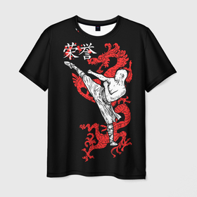 Мужская футболка 3D с принтом Кунг фу   стиль дракона , 100% полиэфир | прямой крой, круглый вырез горловины, длина до линии бедер | 