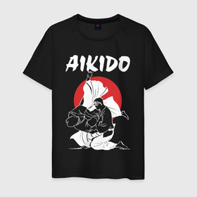 Мужская футболка хлопок с принтом Айкидо   боевое искусство в Белгороде, 100% хлопок | прямой крой, круглый вырез горловины, длина до линии бедер, слегка спущенное плечо. | 