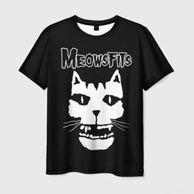 Мужская футболка 3D с принтом Misfits   Meowsfits в Рязани, 100% полиэфир | прямой крой, круглый вырез горловины, длина до линии бедер | Тематика изображения на принте: 
