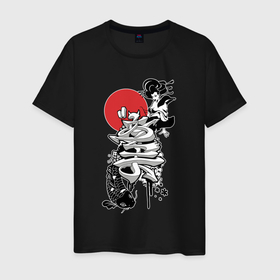 Мужская футболка хлопок с принтом Японская гейша   типографика в Курске, 100% хлопок | прямой крой, круглый вырез горловины, длина до линии бедер, слегка спущенное плечо. | Тематика изображения на принте: 