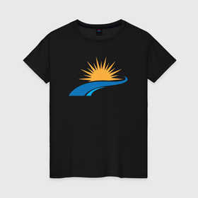 Женская футболка хлопок с принтом Sunny sea , 100% хлопок | прямой крой, круглый вырез горловины, длина до линии бедер, слегка спущенное плечо | Тематика изображения на принте: 