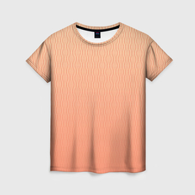 Женская футболка 3D с принтом Градиент персиковый с волнистыми линиями в Екатеринбурге, 100% полиэфир ( синтетическое хлопкоподобное полотно) | прямой крой, круглый вырез горловины, длина до линии бедер | 