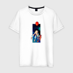 Мужская футболка хлопок с принтом Девушка летит на шаре в Рязани, 100% хлопок | прямой крой, круглый вырез горловины, длина до линии бедер, слегка спущенное плечо. | 