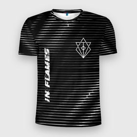 Мужская футболка 3D Slim с принтом In Flames metal rock lines в Петрозаводске, 100% полиэстер с улучшенными характеристиками | приталенный силуэт, круглая горловина, широкие плечи, сужается к линии бедра | 