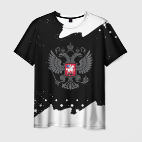 Мужская футболка 3D с принтом Россия краски герб в Новосибирске, 100% полиэфир | прямой крой, круглый вырез горловины, длина до линии бедер | 