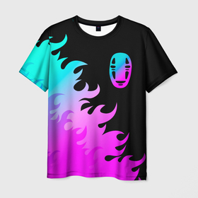 Мужская футболка 3D с принтом Spirited Away неоновый огонь , 100% полиэфир | прямой крой, круглый вырез горловины, длина до линии бедер | Тематика изображения на принте: 