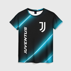 Женская футболка 3D с принтом Juventus неоновые лампы в Екатеринбурге, 100% полиэфир ( синтетическое хлопкоподобное полотно) | прямой крой, круглый вырез горловины, длина до линии бедер | 