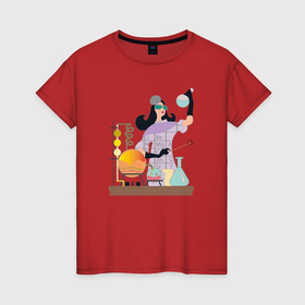 Женская футболка хлопок с принтом Девушка химик в Санкт-Петербурге, 100% хлопок | прямой крой, круглый вырез горловины, длина до линии бедер, слегка спущенное плечо | 