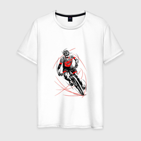 Мужская футболка хлопок с принтом Велоспорт экстрим в Петрозаводске, 100% хлопок | прямой крой, круглый вырез горловины, длина до линии бедер, слегка спущенное плечо. | Тематика изображения на принте: 