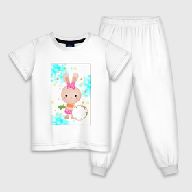 Детская пижама хлопок с принтом Милый зайчонок с барабаном в Петрозаводске, 100% хлопок |  брюки и футболка прямого кроя, без карманов, на брюках мягкая резинка на поясе и по низу штанин
 | 