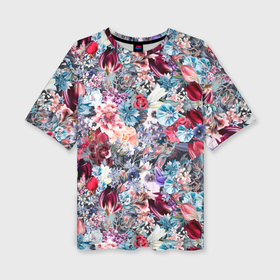 Женская футболка oversize 3D с принтом Цветочный цветной паттерн ,  |  | 