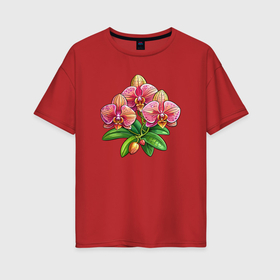 Женская футболка хлопок Oversize с принтом Экзотические орхидеи в Курске, 100% хлопок | свободный крой, круглый ворот, спущенный рукав, длина до линии бедер
 | Тематика изображения на принте: 