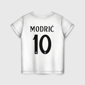 Детская футболка 3D с принтом Лука Модрич Реал Мадрид форма 24 25 домашняя в Санкт-Петербурге, 100% гипоаллергенный полиэфир | прямой крой, круглый вырез горловины, длина до линии бедер, чуть спущенное плечо, ткань немного тянется | 