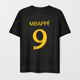 Мужская футболка 3D с принтом Мбаппе Реал Мадрид форма третья в Санкт-Петербурге, 100% полиэфир | прямой крой, круглый вырез горловины, длина до линии бедер | Тематика изображения на принте: 