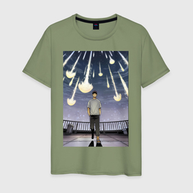 Мужская футболка хлопок с принтом Кайдзю номер восемь Кафка Хибино звездопад в Санкт-Петербурге, 100% хлопок | прямой крой, круглый вырез горловины, длина до линии бедер, слегка спущенное плечо. | 