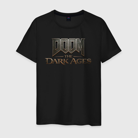 Мужская футболка хлопок с принтом Doom the dark ages logo в Петрозаводске, 100% хлопок | прямой крой, круглый вырез горловины, длина до линии бедер, слегка спущенное плечо. | Тематика изображения на принте: 