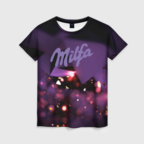Женская футболка 3D с принтом Milfa logo в Санкт-Петербурге, 100% полиэфир ( синтетическое хлопкоподобное полотно) | прямой крой, круглый вырез горловины, длина до линии бедер | 