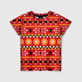 Детская футболка 3D с принтом Этническая геометрия в ярких цветах в Кировске, 100% гипоаллергенный полиэфир | прямой крой, круглый вырез горловины, длина до линии бедер, чуть спущенное плечо, ткань немного тянется | 