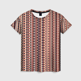 Женская футболка 3D с принтом Персиковый узор в стиле жаккард , 100% полиэфир ( синтетическое хлопкоподобное полотно) | прямой крой, круглый вырез горловины, длина до линии бедер | 