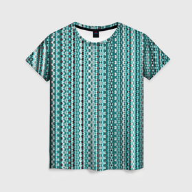 Женская футболка 3D с принтом Бирюзовый узор в стиле жаккард , 100% полиэфир ( синтетическое хлопкоподобное полотно) | прямой крой, круглый вырез горловины, длина до линии бедер | 