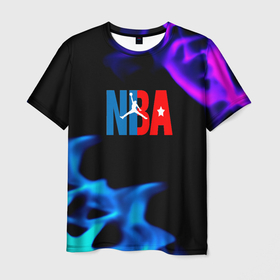 Мужская футболка 3D с принтом NBA neon flame в Екатеринбурге, 100% полиэфир | прямой крой, круглый вырез горловины, длина до линии бедер | 