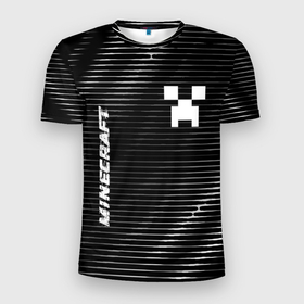 Мужская футболка 3D Slim с принтом Minecraft metal game lines в Петрозаводске, 100% полиэстер с улучшенными характеристиками | приталенный силуэт, круглая горловина, широкие плечи, сужается к линии бедра | Тематика изображения на принте: 