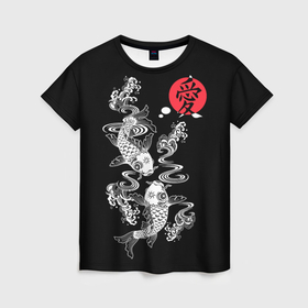 Женская футболка 3D с принтом Любовь   японские карпы кои в Белгороде, 100% полиэфир ( синтетическое хлопкоподобное полотно) | прямой крой, круглый вырез горловины, длина до линии бедер | 