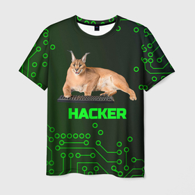 Мужская футболка 3D с принтом Кот Шлепа хакер в Тюмени, 100% полиэфир | прямой крой, круглый вырез горловины, длина до линии бедер | 