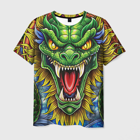 Мужская футболка 3D с принтом Крупная агрессивная змея в Санкт-Петербурге, 100% полиэфир | прямой крой, круглый вырез горловины, длина до линии бедер | 