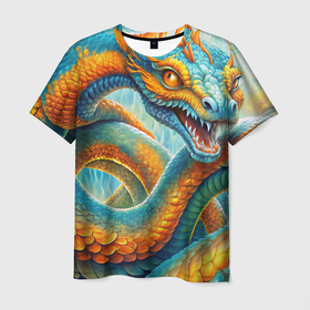 Мужская футболка 3D с принтом Большая мифологическая змея в Петрозаводске, 100% полиэфир | прямой крой, круглый вырез горловины, длина до линии бедер | 