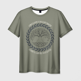 Мужская футболка 3D с принтом Древо миров с символом трикветр в Курске, 100% полиэфир | прямой крой, круглый вырез горловины, длина до линии бедер | 