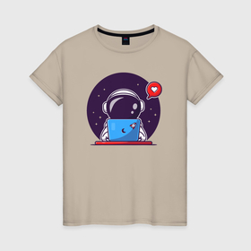 Женская футболка хлопок с принтом Spaceman programmer в Белгороде, 100% хлопок | прямой крой, круглый вырез горловины, длина до линии бедер, слегка спущенное плечо | 