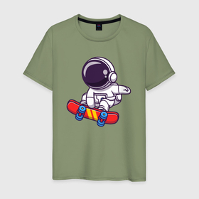 Мужская футболка хлопок с принтом Скейтер космонавт в Курске, 100% хлопок | прямой крой, круглый вырез горловины, длина до линии бедер, слегка спущенное плечо. | Тематика изображения на принте: 