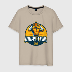 Мужская футболка хлопок с принтом Muay thai gym в Белгороде, 100% хлопок | прямой крой, круглый вырез горловины, длина до линии бедер, слегка спущенное плечо. | Тематика изображения на принте: 