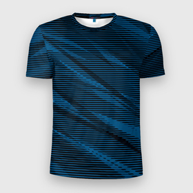 Мужская футболка 3D Slim с принтом Полосатый чёрно синий в Екатеринбурге, 100% полиэстер с улучшенными характеристиками | приталенный силуэт, круглая горловина, широкие плечи, сужается к линии бедра | 
