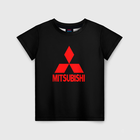 Детская футболка 3D с принтом Mitsubishi red logo в Курске, 100% гипоаллергенный полиэфир | прямой крой, круглый вырез горловины, длина до линии бедер, чуть спущенное плечо, ткань немного тянется | Тематика изображения на принте: 