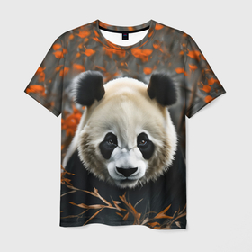 Мужская футболка 3D с принтом Большой панда в Петрозаводске, 100% полиэфир | прямой крой, круглый вырез горловины, длина до линии бедер | 