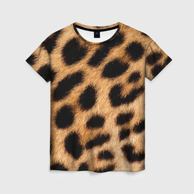 Женская футболка 3D с принтом Настоящая шкура леопарда в Екатеринбурге, 100% полиэфир ( синтетическое хлопкоподобное полотно) | прямой крой, круглый вырез горловины, длина до линии бедер | 