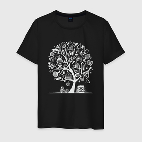 Мужская футболка хлопок с принтом Дерево России в Новосибирске, 100% хлопок | прямой крой, круглый вырез горловины, длина до линии бедер, слегка спущенное плечо. | Тематика изображения на принте: 