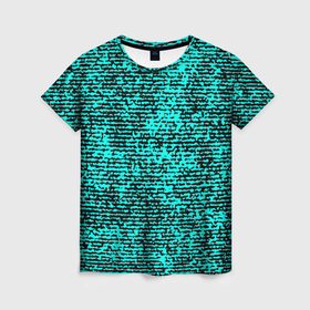 Женская футболка 3D с принтом Ярко голубой в чёрную текстурированную полоску в Екатеринбурге, 100% полиэфир ( синтетическое хлопкоподобное полотно) | прямой крой, круглый вырез горловины, длина до линии бедер | 