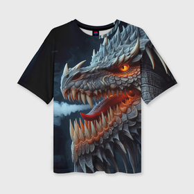 Женская футболка oversize 3D с принтом Морда свирепого дракона в Тюмени,  |  | 