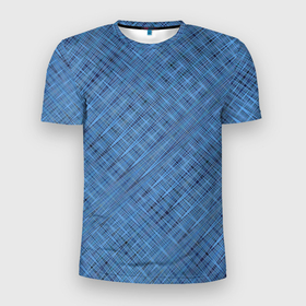 Мужская футболка 3D Slim с принтом Тёмно голубой текстурированный в Белгороде, 100% полиэстер с улучшенными характеристиками | приталенный силуэт, круглая горловина, широкие плечи, сужается к линии бедра | 