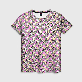 Женская футболка 3D с принтом Абстрактный узор серо розовый в Курске, 100% полиэфир ( синтетическое хлопкоподобное полотно) | прямой крой, круглый вырез горловины, длина до линии бедер | 