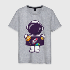 Мужская футболка хлопок с принтом Космонавтик и космос в Петрозаводске, 100% хлопок | прямой крой, круглый вырез горловины, длина до линии бедер, слегка спущенное плечо. | Тематика изображения на принте: 