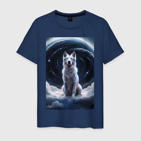 Мужская футболка хлопок с принтом Небесный волк , 100% хлопок | прямой крой, круглый вырез горловины, длина до линии бедер, слегка спущенное плечо. | 