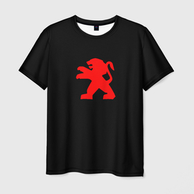 Мужская футболка 3D с принтом Peugeot red logo в Екатеринбурге, 100% полиэфир | прямой крой, круглый вырез горловины, длина до линии бедер | Тематика изображения на принте: 