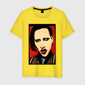 Мужская футболка хлопок с принтом Marilyn Manson face в Новосибирске, 100% хлопок | прямой крой, круглый вырез горловины, длина до линии бедер, слегка спущенное плечо. | 